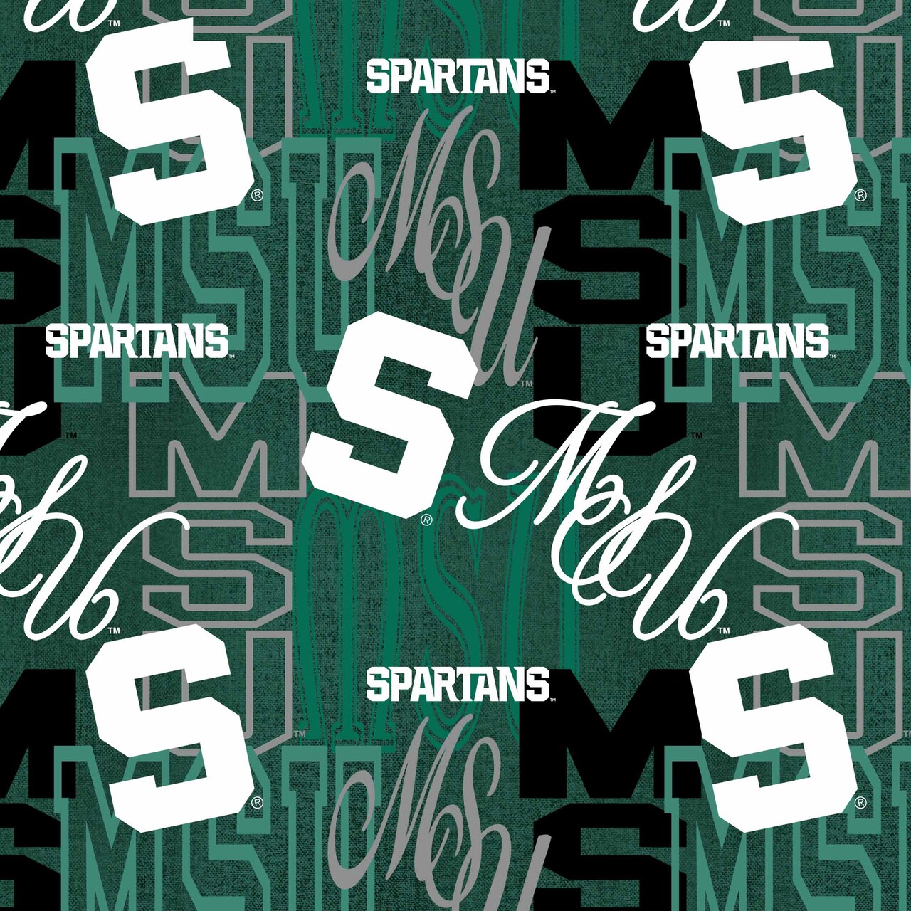 Sykel Enterprises-Michigan State University Cotton Quilting Fabric-Michigan State Spartans Letters Cotton Fabric Sold by the Yard
